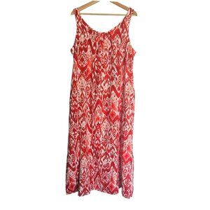 Chicos Red & White Ikat Gauze Maxi Dress